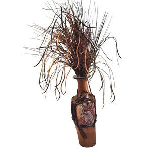 Wooden Fence Post Vase With Fox Design & Faux Grass Grain Arrangement 28" tall W